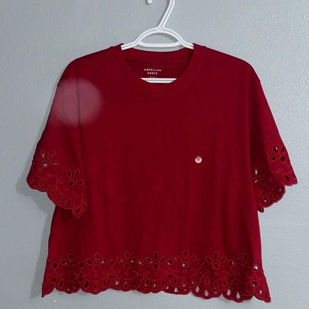 American Eagle Outfitters Burgundy Eyelet Women's Top NWT SZ M